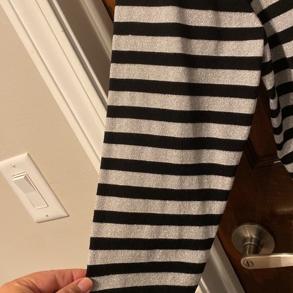 Alfred Dunner Black and Metallic Silver Striped Top with Embellished Neckline - Picture 4 of 5